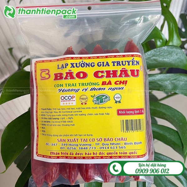 Túi zip chỉ đỏ đựng lạp xưởng khô