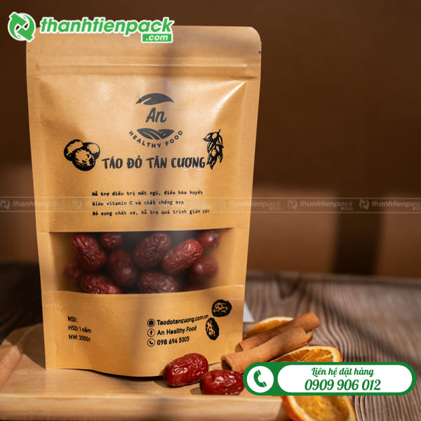 Túi zip giấy có cửa sổ đựng táo khô