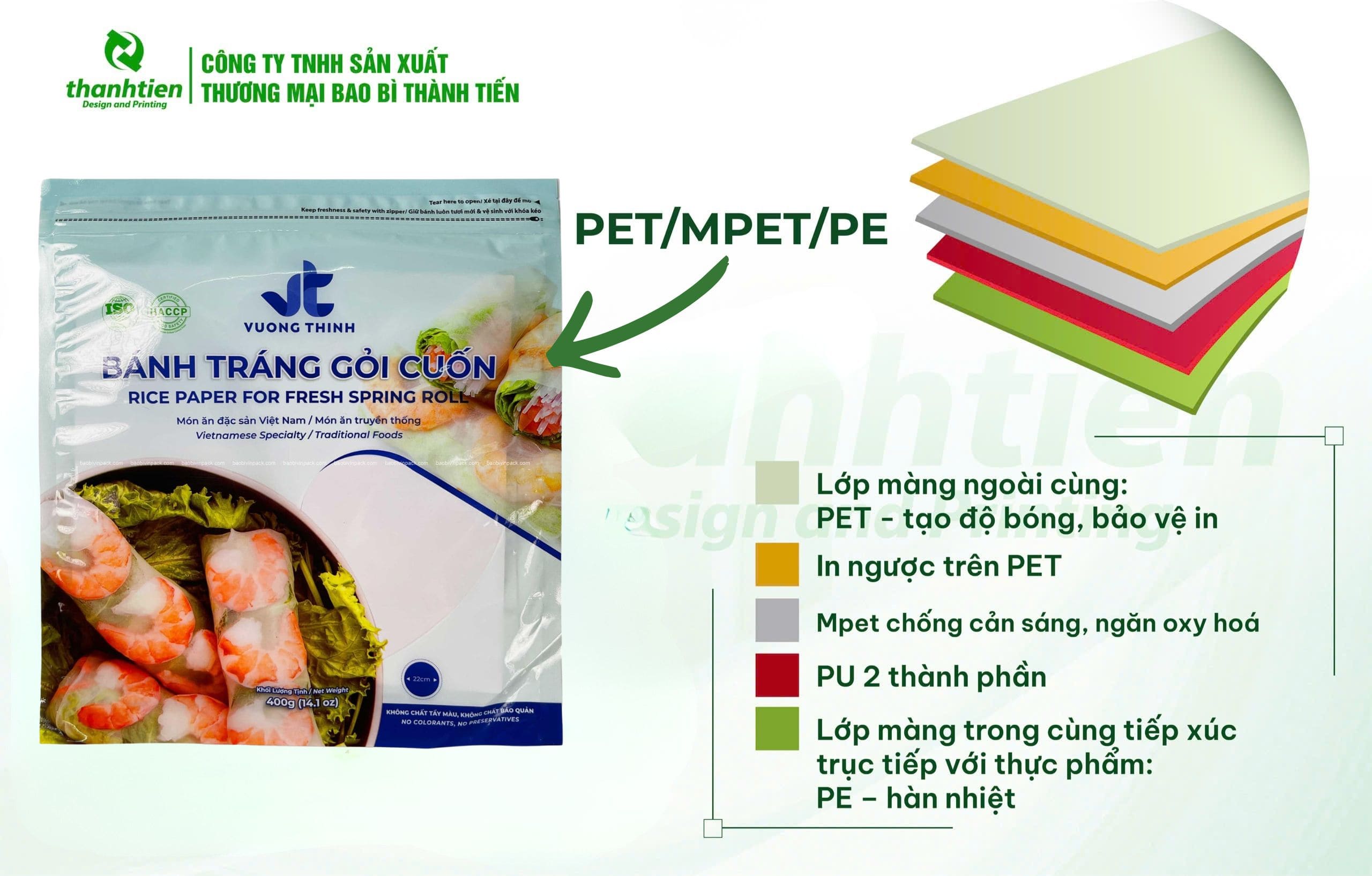 Cấu tr&uacute;c bao b&igrave; b&aacute;nh tr&aacute;ng PET/MPET/PE