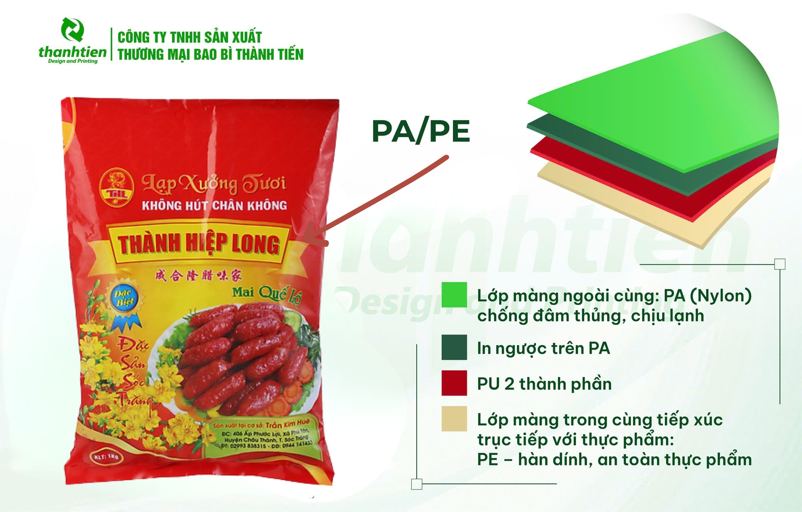 Cấu tr&uacute;c bao b&igrave; lạp xưởng PA/PE