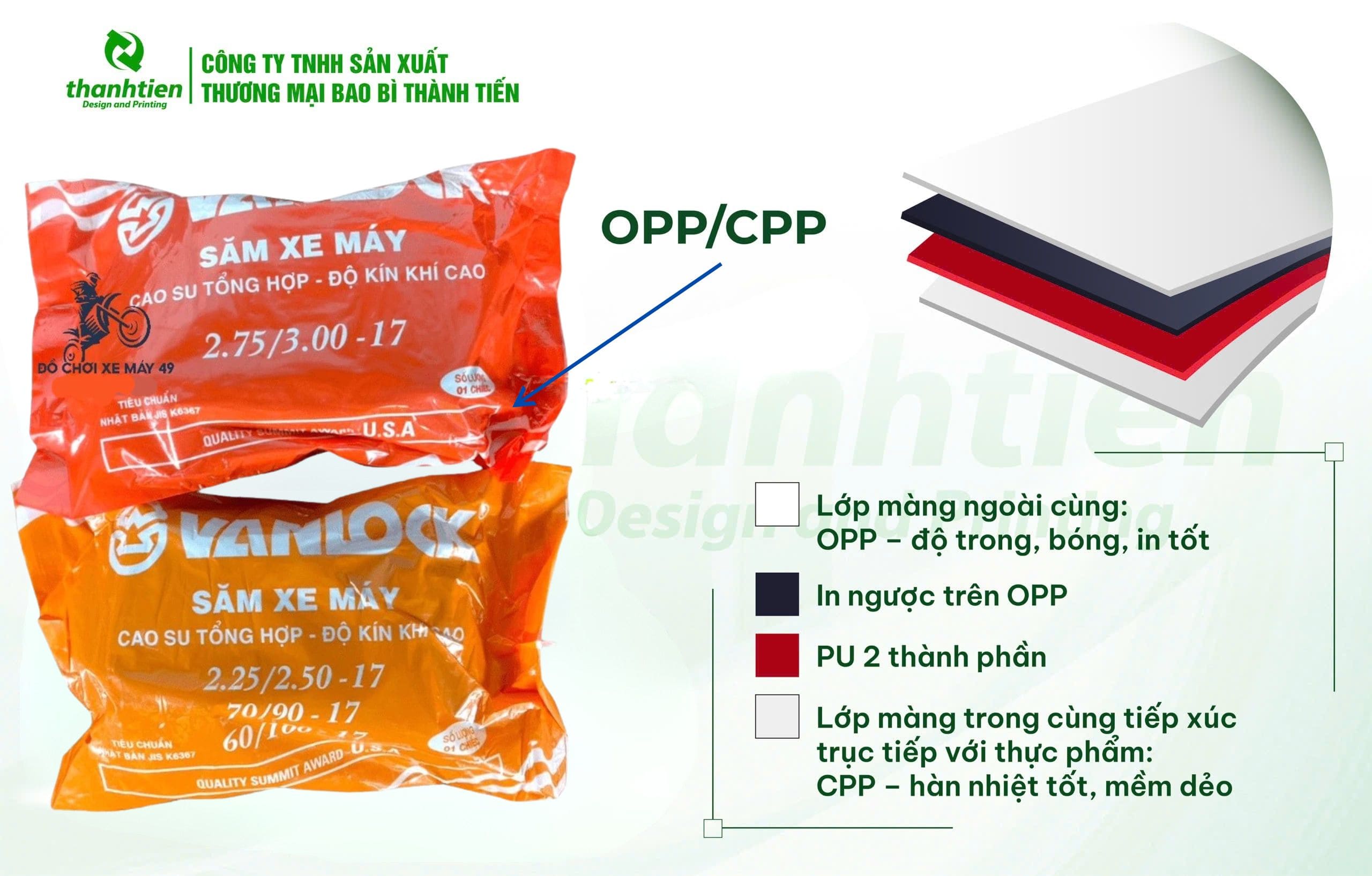 Cấu tr&uacute;c bao b&igrave; ruột vỏ xe OPP/CPP