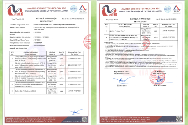 Chứng nhận an to&agrave;n thực phẩm t&uacute;i zipper 