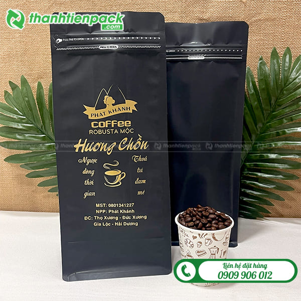 In t&uacute;i zip nh&ocirc;m 8 cạnh đựng cafe
