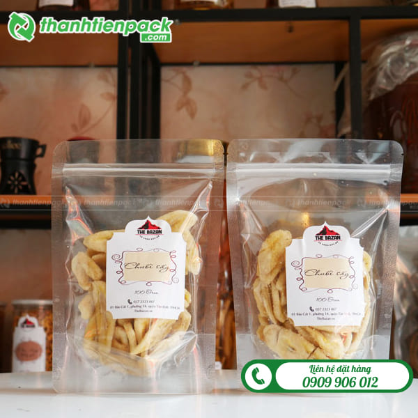 T&uacute;i zip trong đ&aacute;y đứng đựng chuối sấy