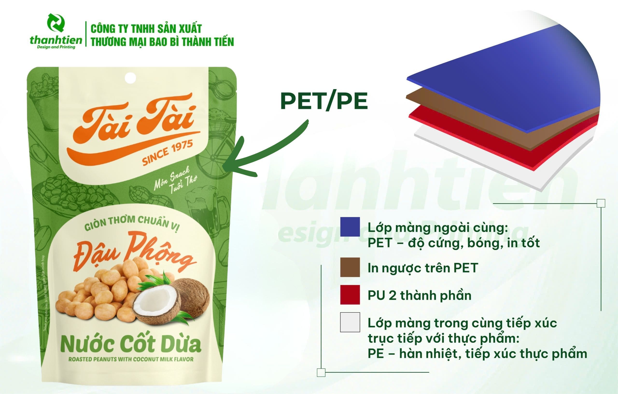 Cấu tr&uacute;c bao b&igrave; đậu phộng PET/PE