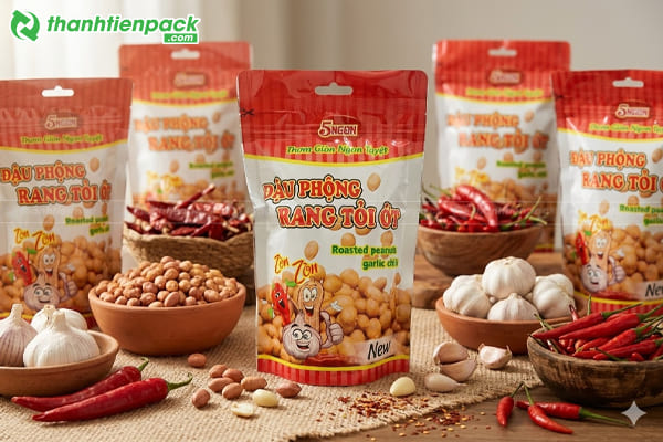 In ấn bao b&igrave; đậu ph&ocirc;ng rang tỏi ớt