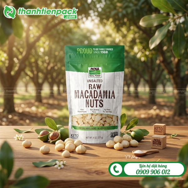 T&uacute;i zip đ&aacute;y đứng đựng hạt macca