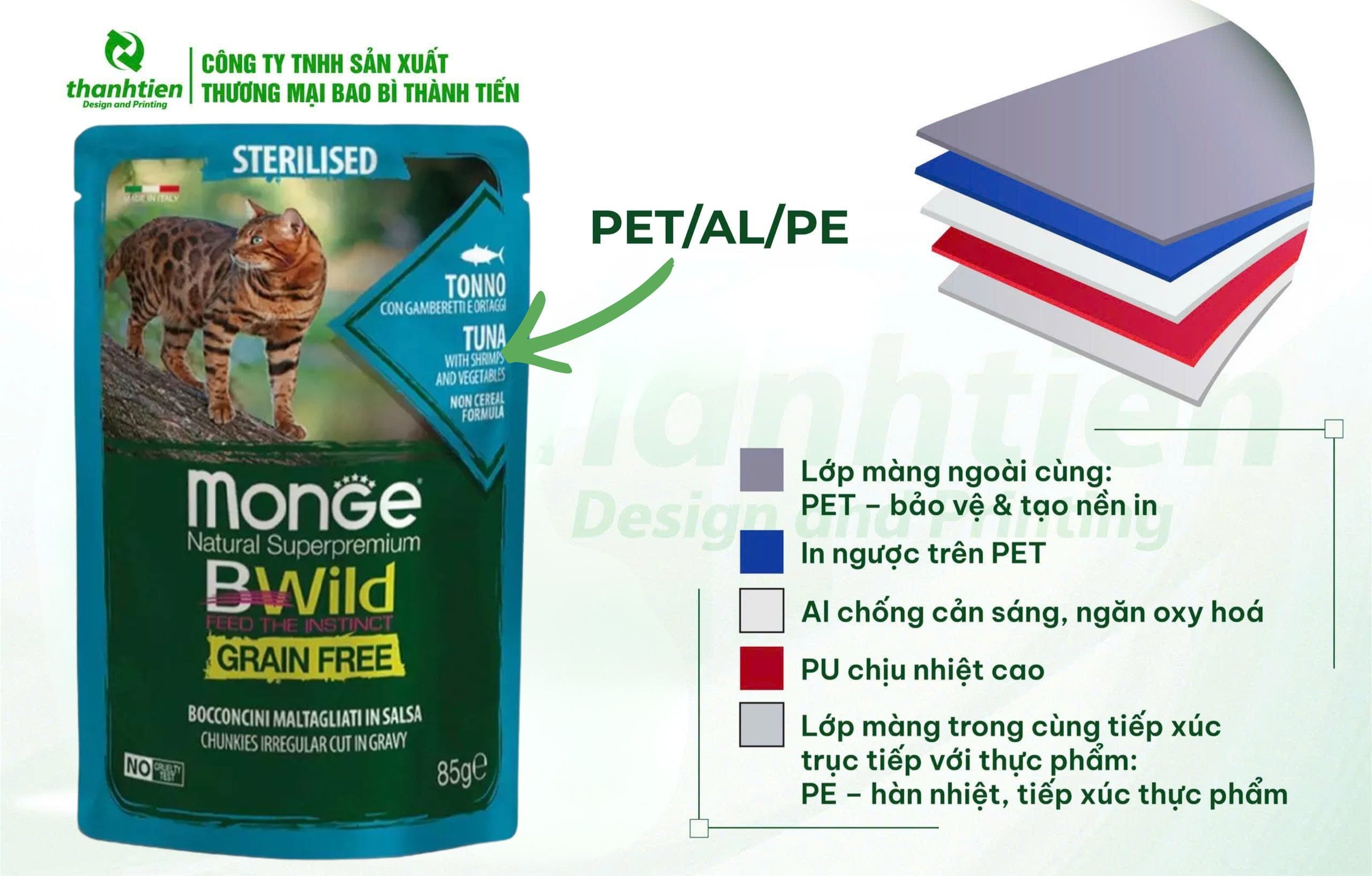 Cấu tạo bao b&igrave; thức ăn th&uacute; cưng PET/AL/PE