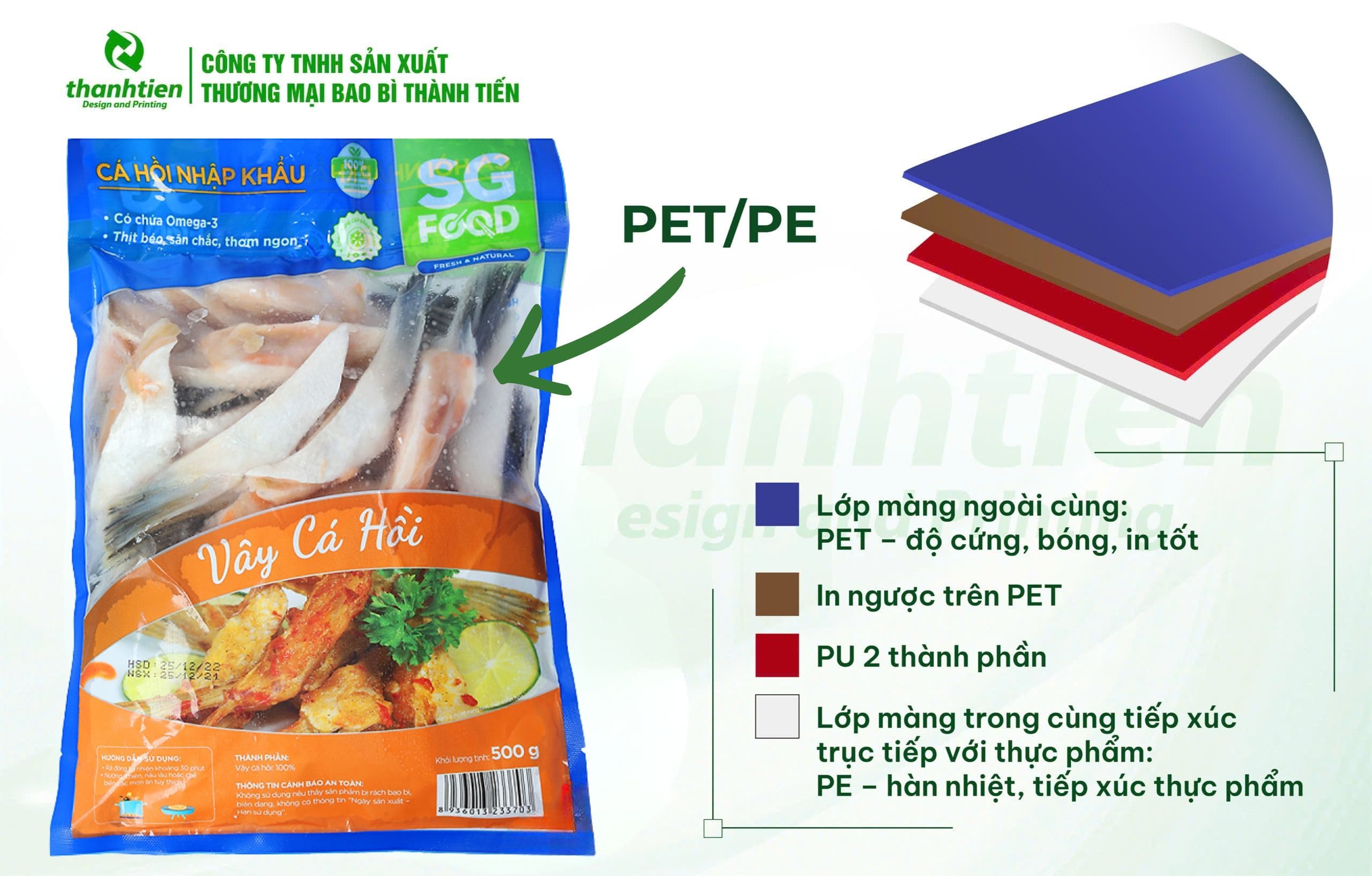 Cấu tạo bao b&igrave; thủy sản đ&ocirc;ng lạnh PET/PE