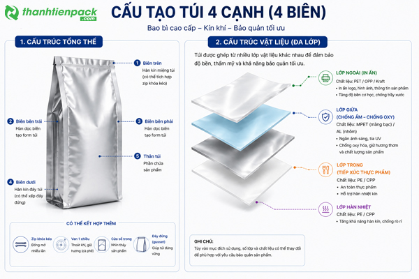 Cấu tạo t&uacute;i 4 cạnh
