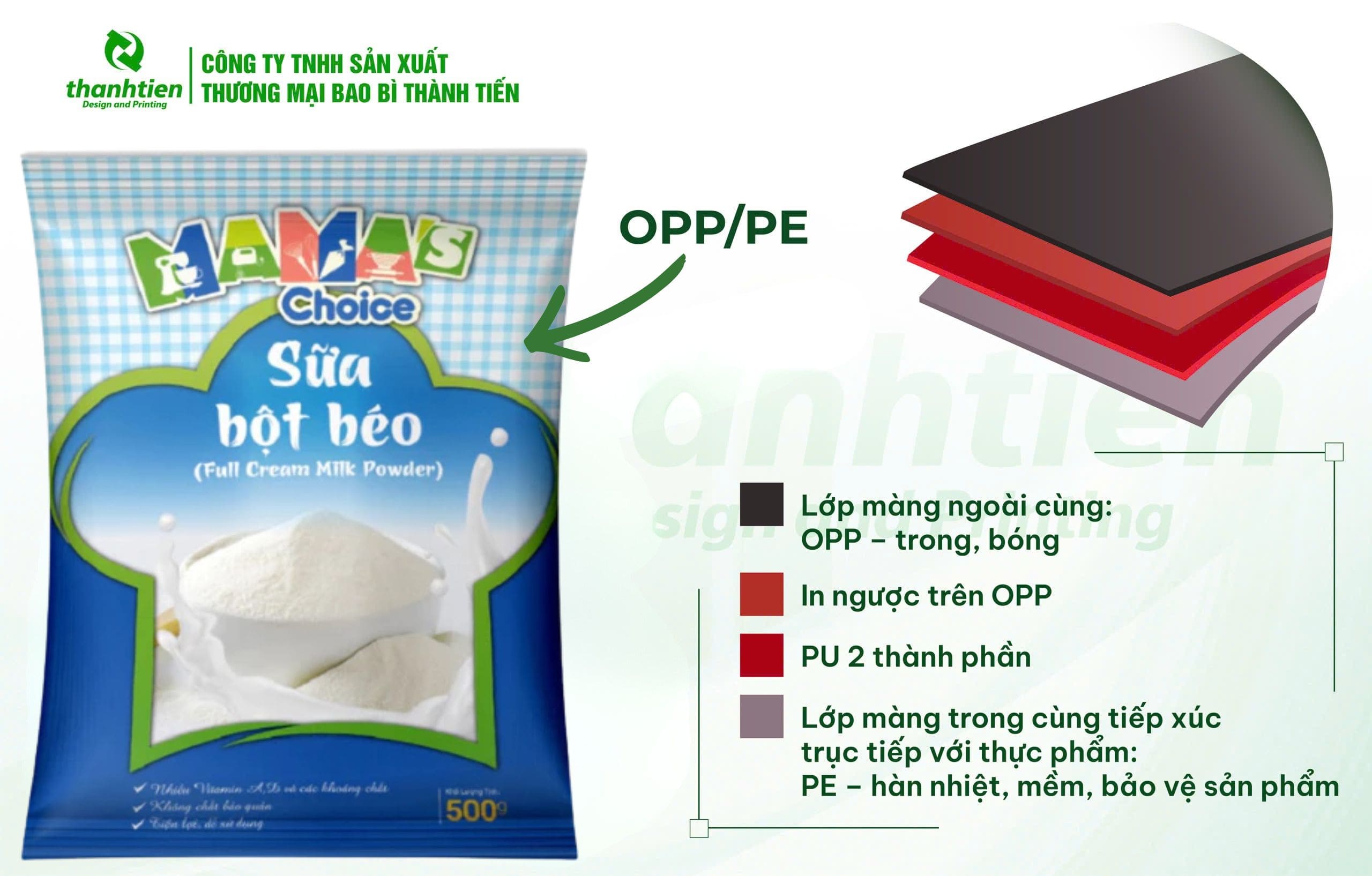 Cấu tr&uacute;c bao b&igrave; bột sữa OPP/PE