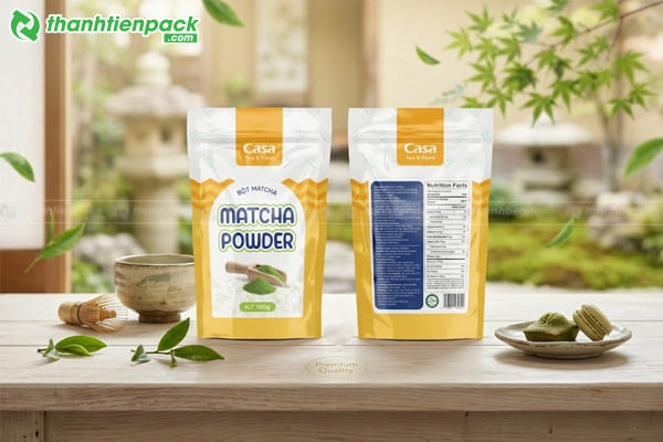 In ấn bao b&igrave; bột matcha