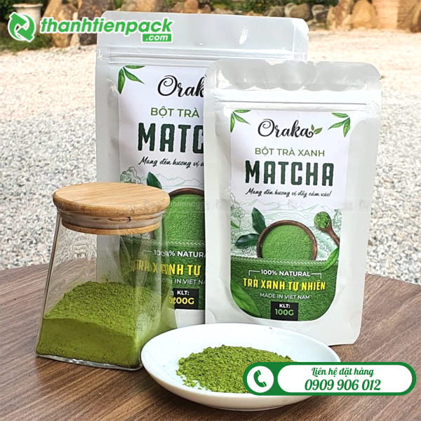T&uacute;i zip trắng sữa đựng bột matcha