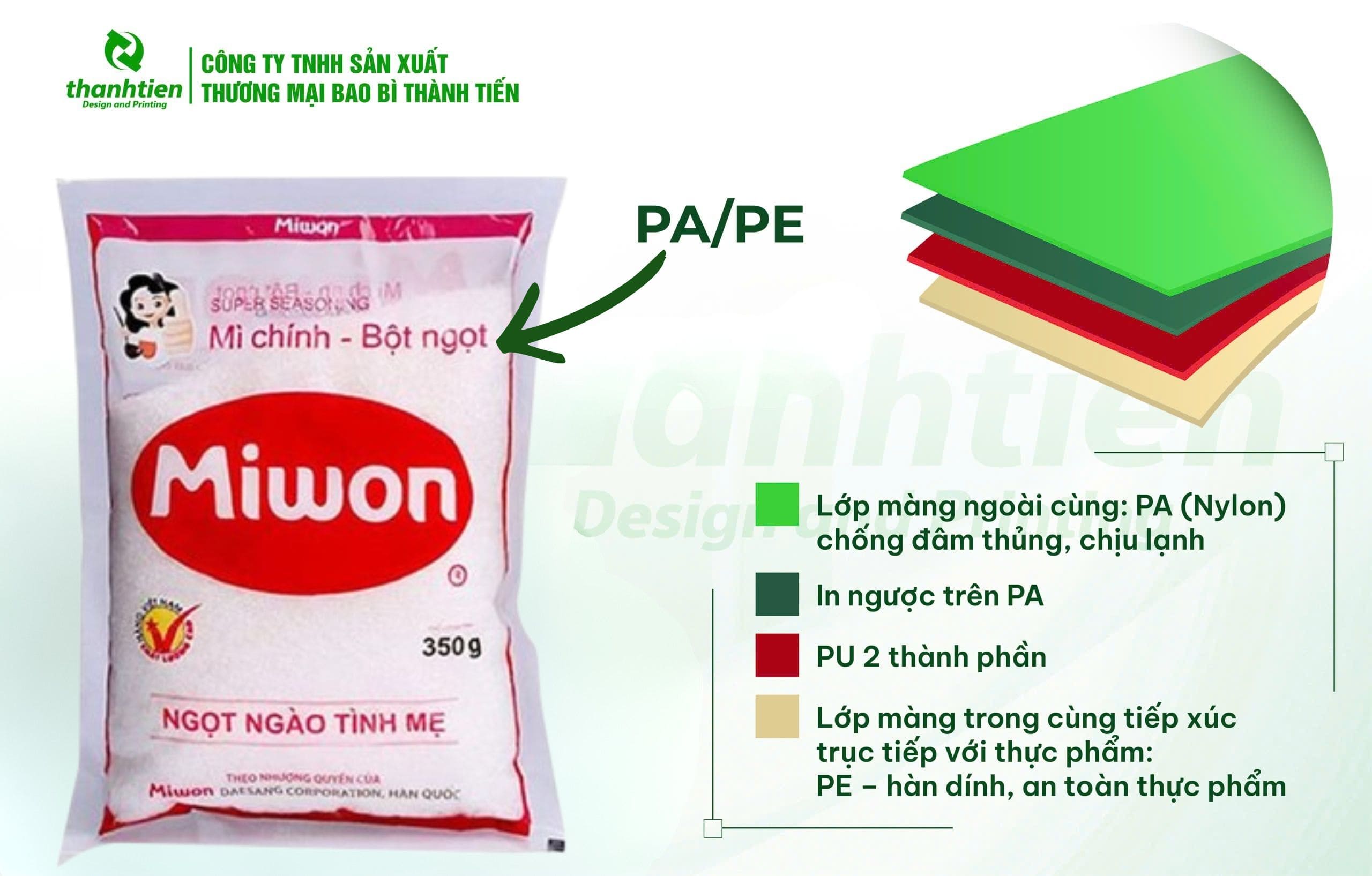 Cấu tạo bao bì bột ngọt PA/PE