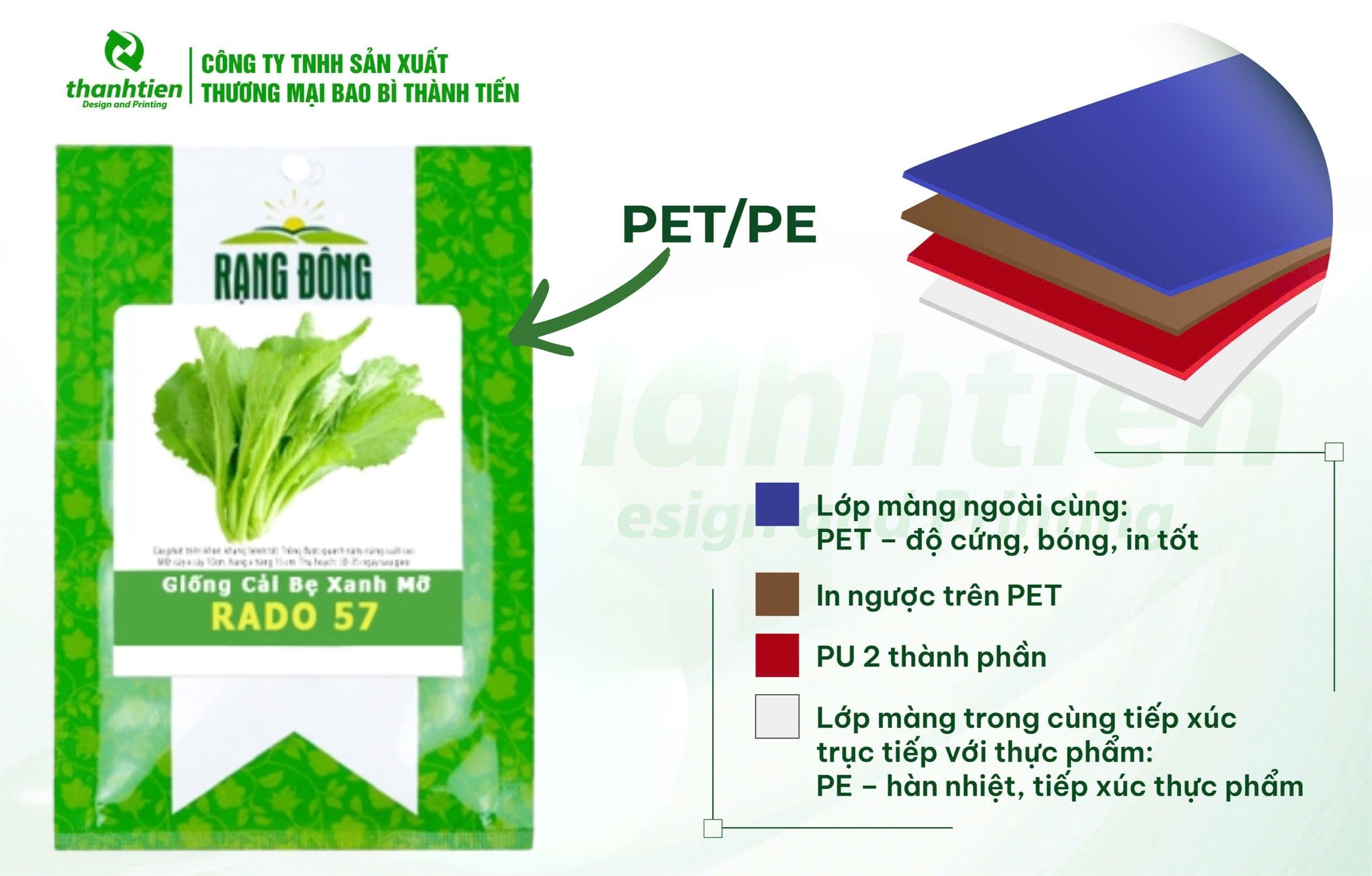 Cấu tạo bao b&igrave; hạt giống PET/PE