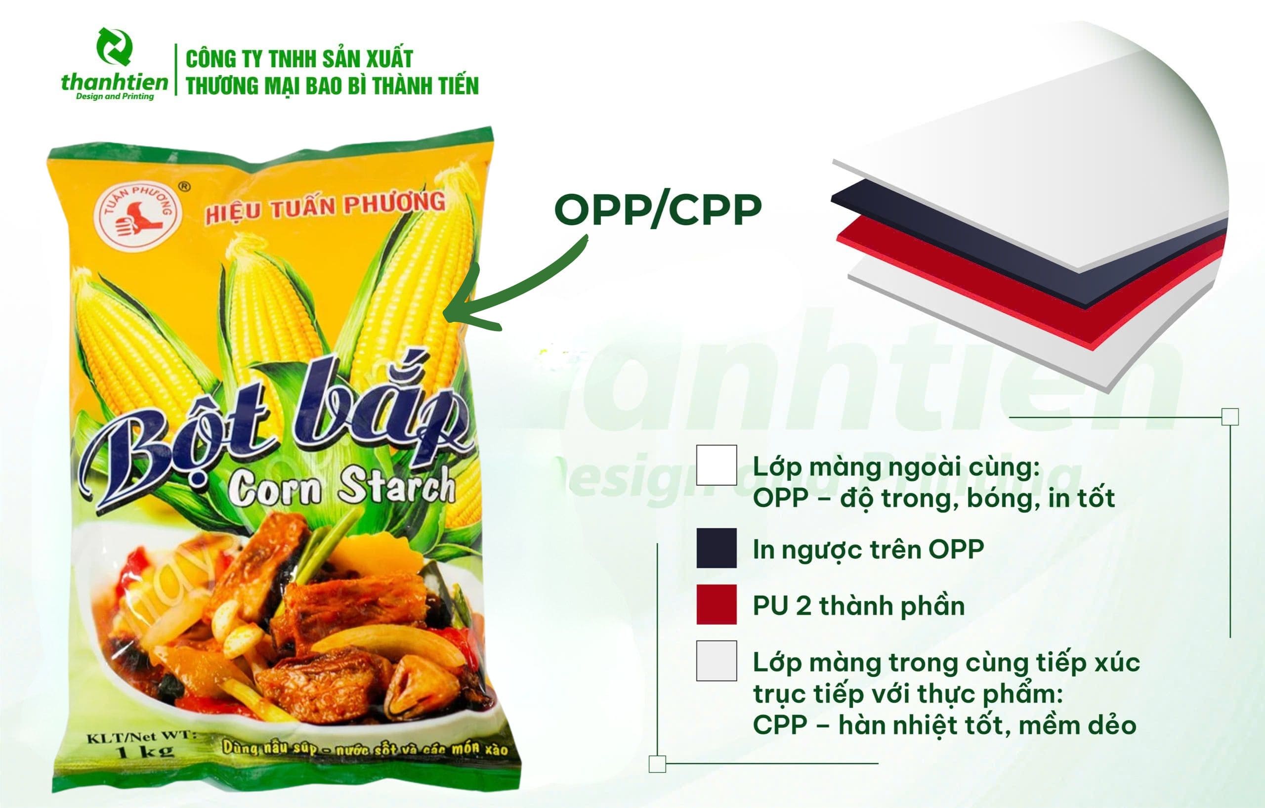 Cấu tạo bao b&igrave; bột bắp OPP/CPP
