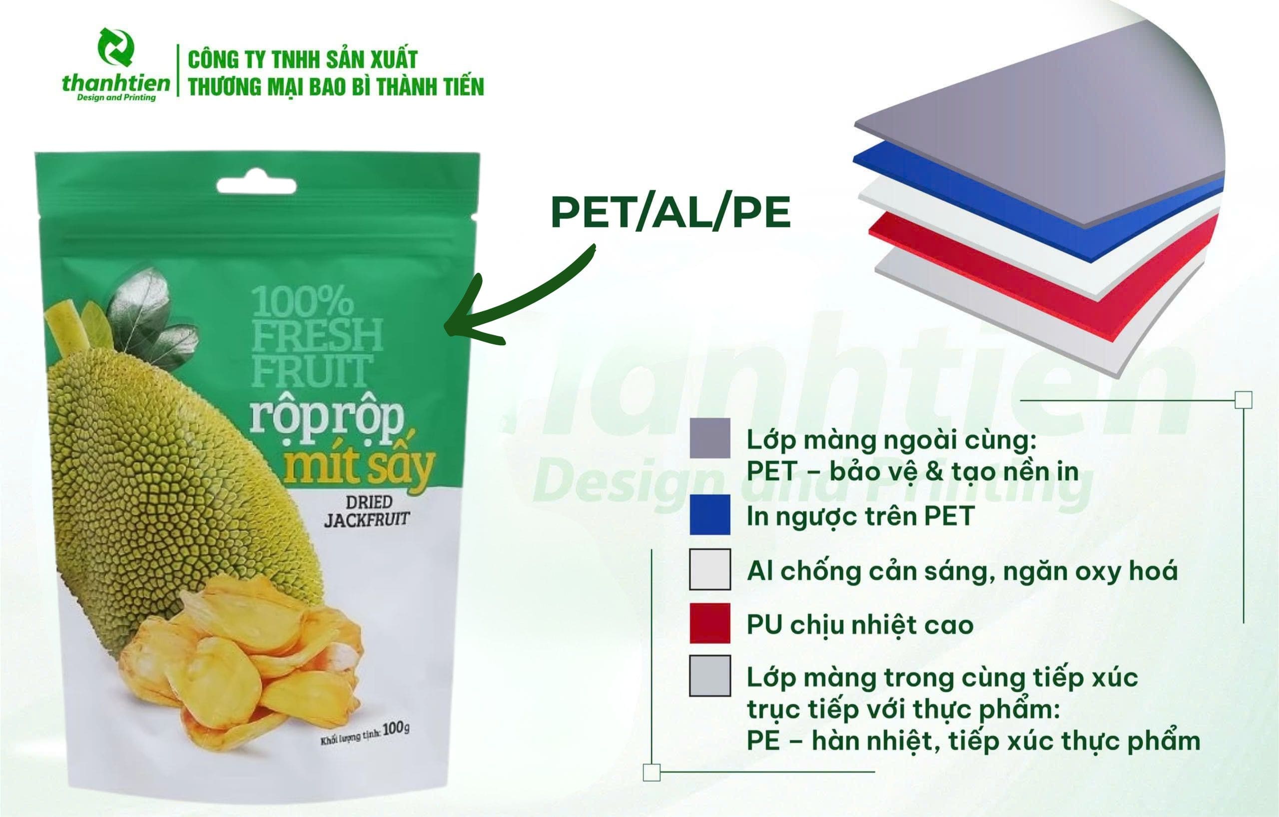 Cấu tạo bao b&igrave; m&iacute;t sấy PET/Al/PE