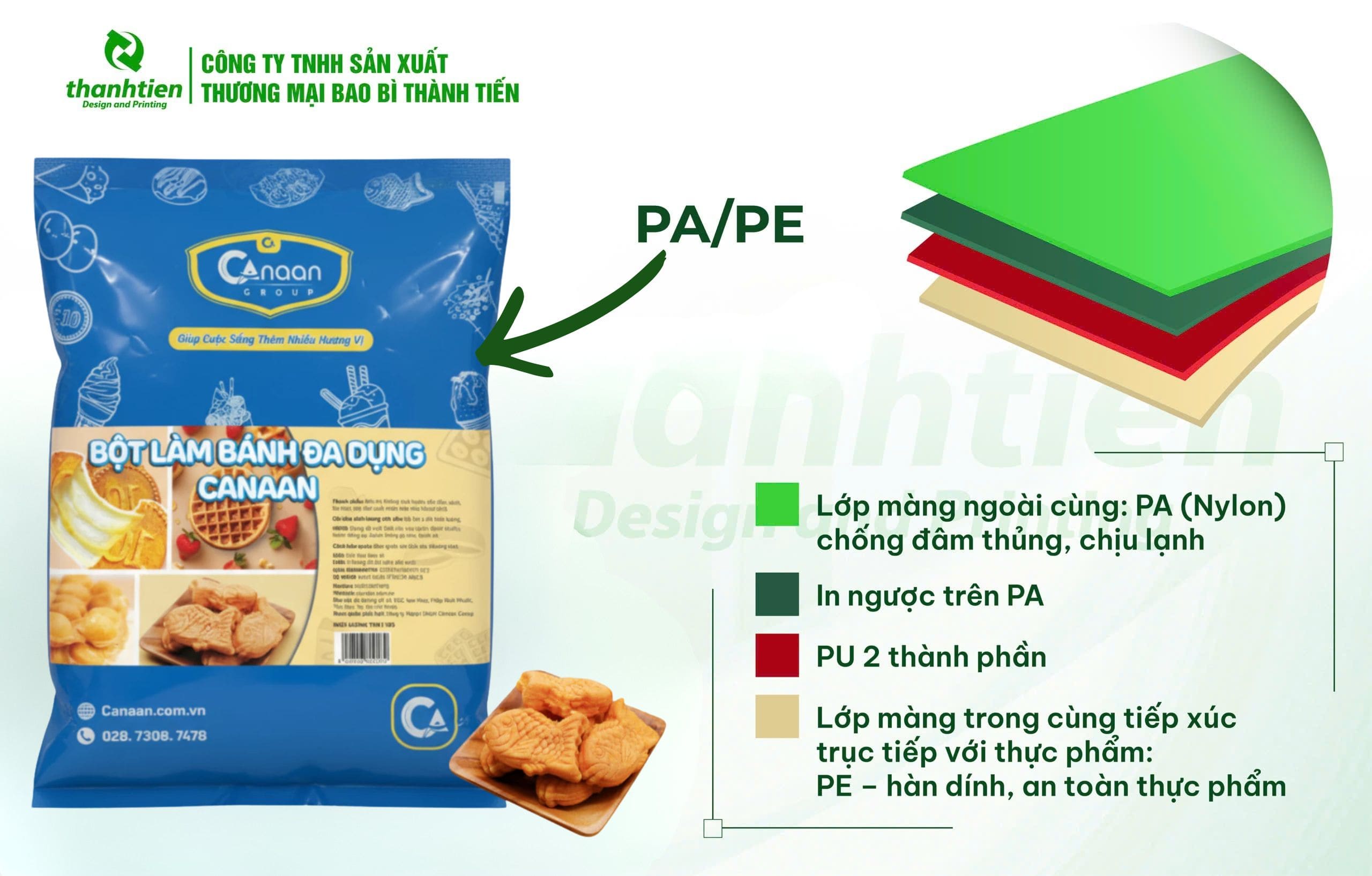 Cấu tr&uacute;c bao b&igrave; bột l&agrave;m b&aacute;nh PA/PE