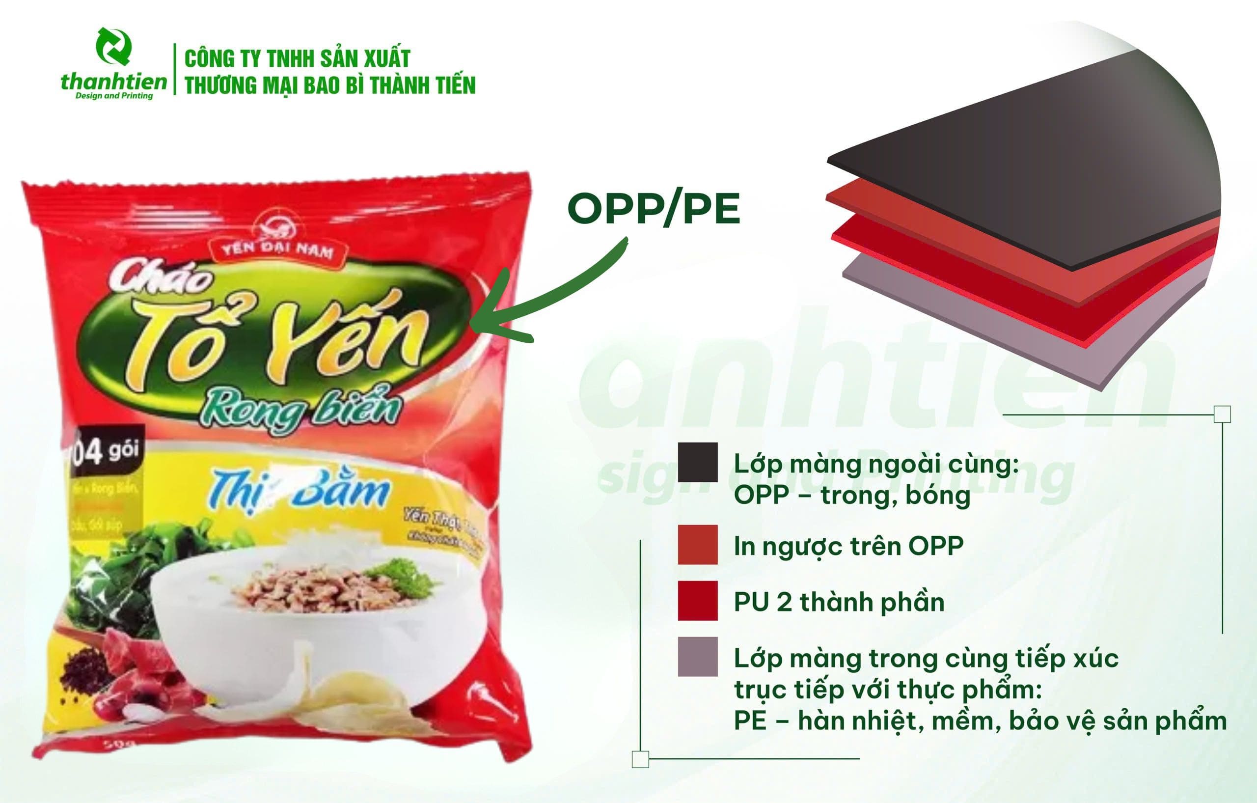 Cấu tr&uacute;c bao b&igrave; ch&aacute;o tươi OPP/PE