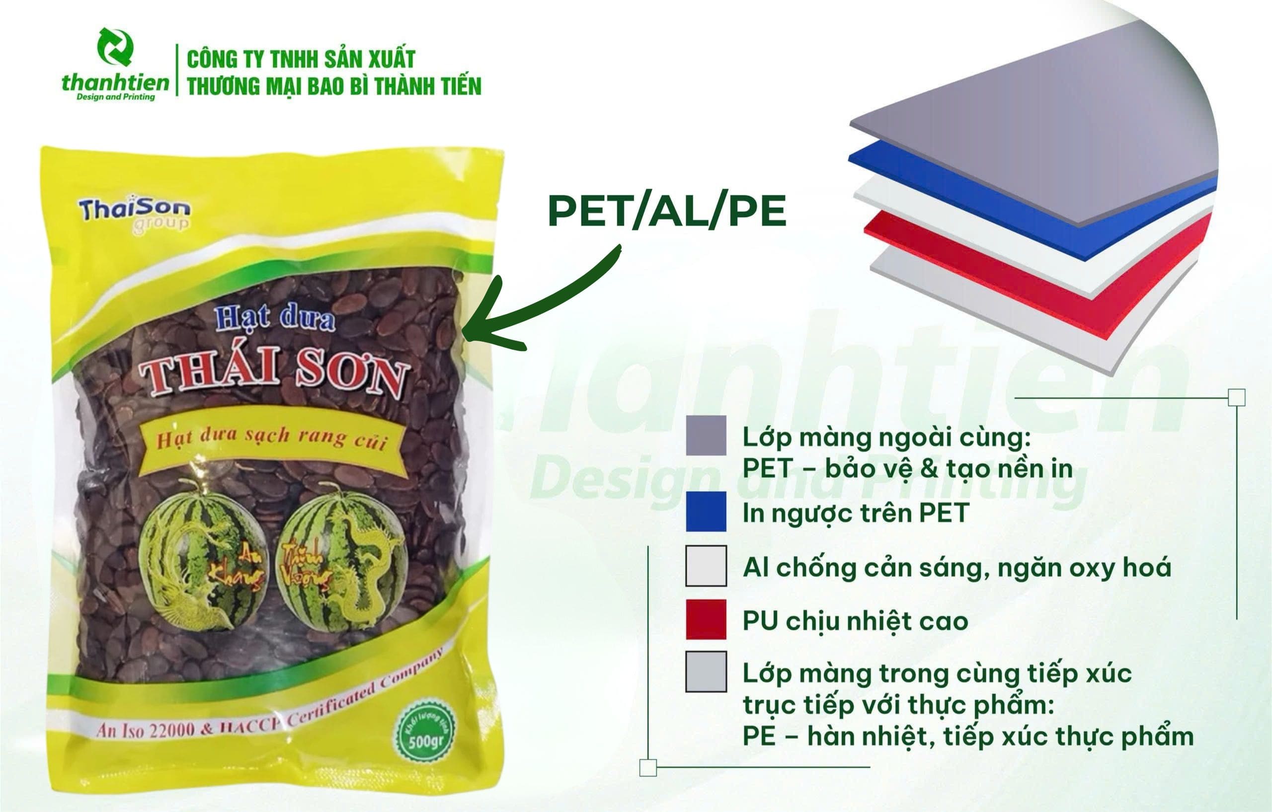 Cấu tr&uacute;c bao b&igrave; hạt dưa PET/AL/PE