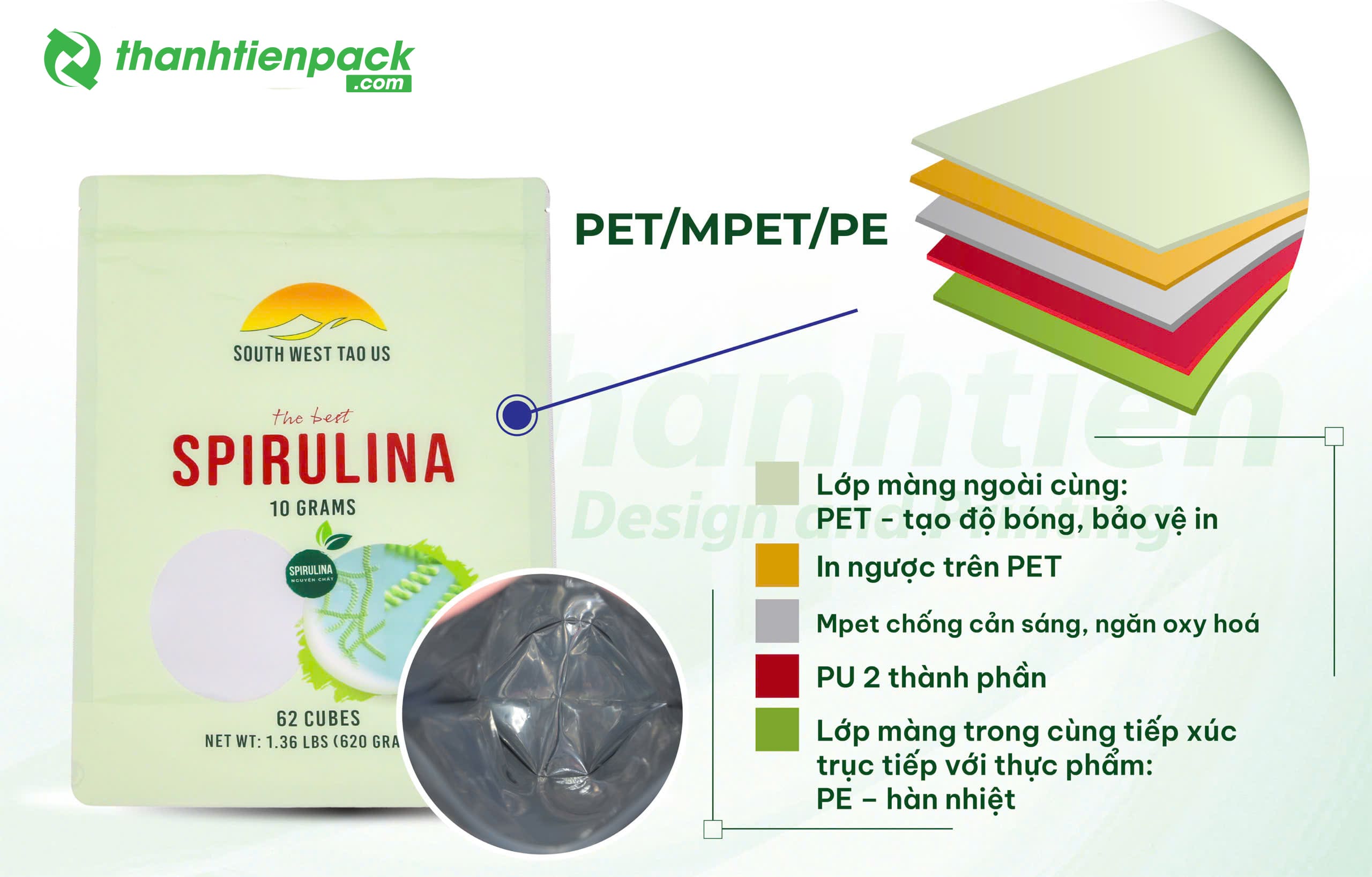 Cấu tr&uacute;c bao b&igrave; PET/MPET/PE