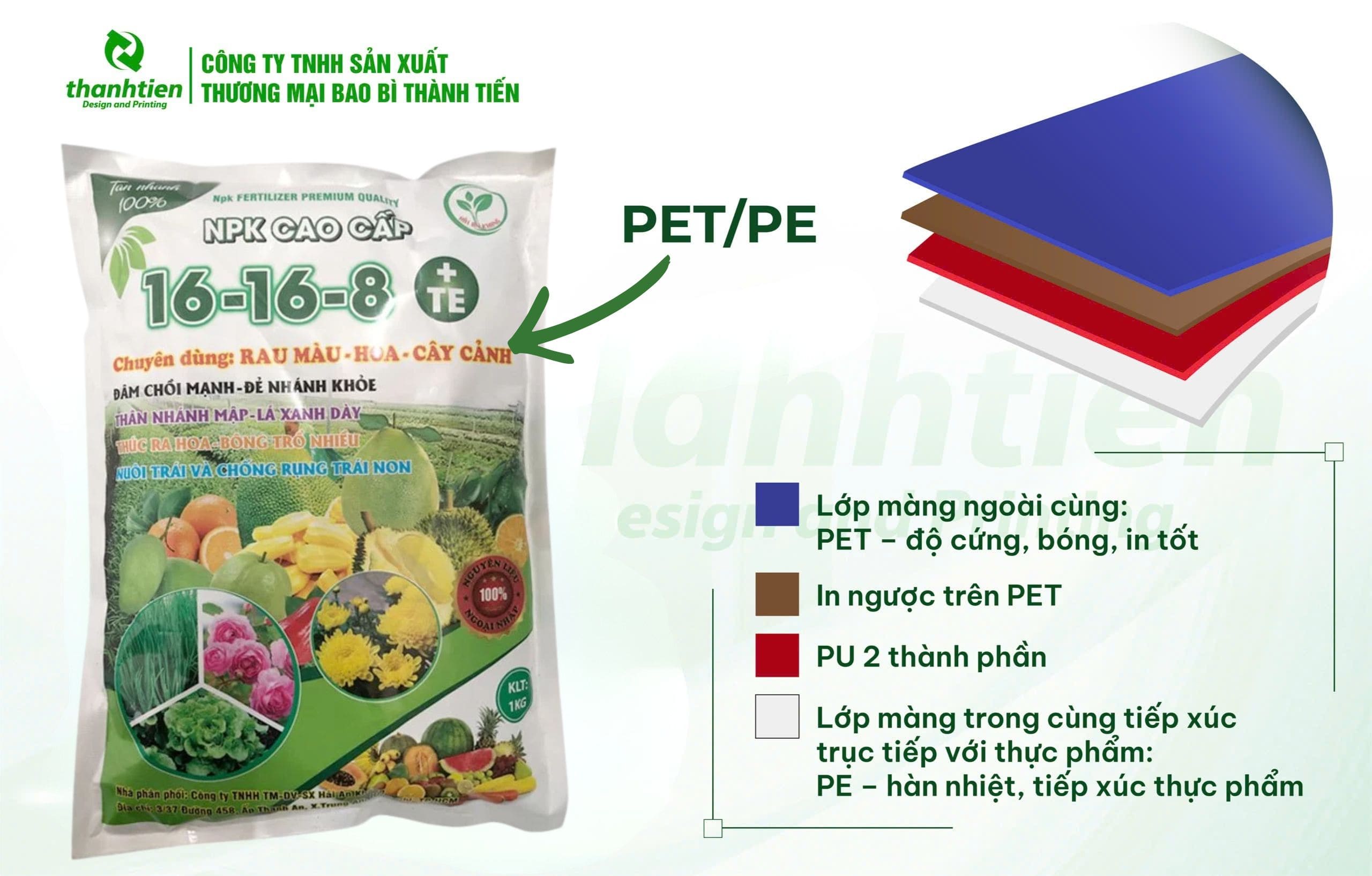 Cấu tr&uacute;c bao b&igrave; ph&acirc;n b&oacute;n PET/PE