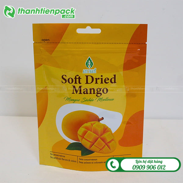Bao b&igrave; đựng xo&agrave;i sấy dẻo c&oacute; kh&oacute;a k&eacute;o