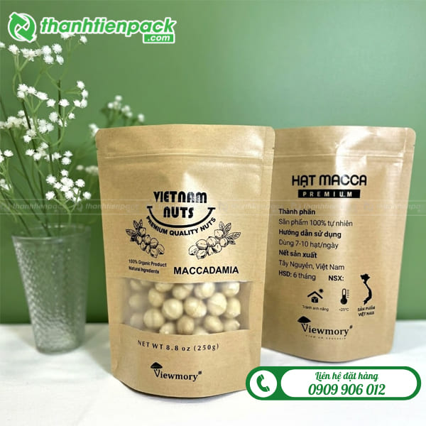T&uacute;i zip giấy c&oacute; cửa sổ đựng hạt macca