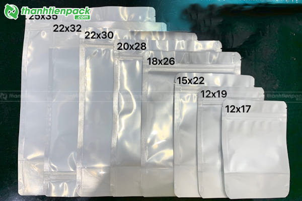 Size túi zip bạc