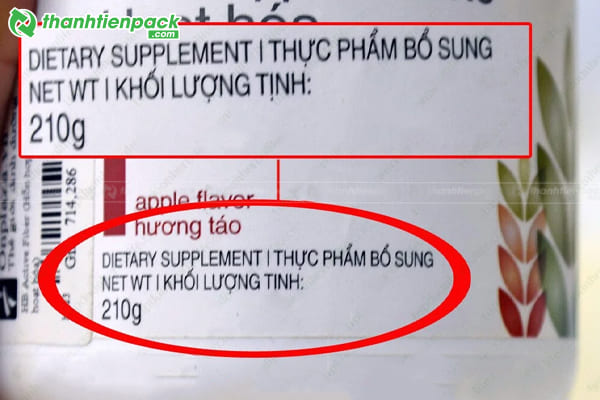 Khối lượng tịnh trên bao bì 