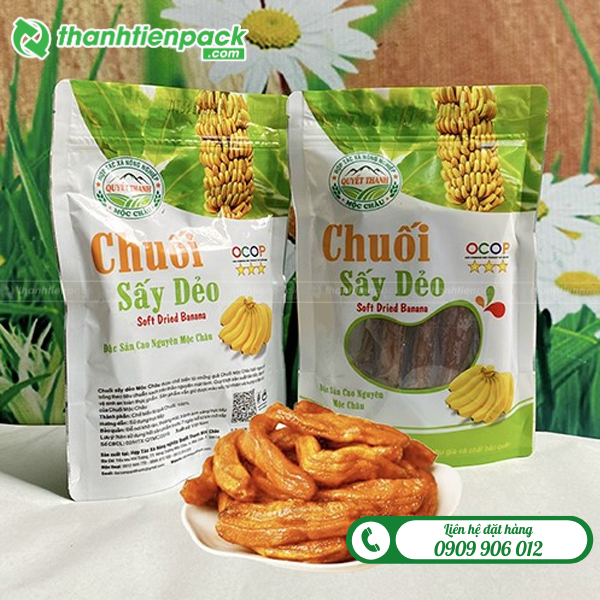 Túi zip 8 cạnh đáy đứng đựng chuối sấy