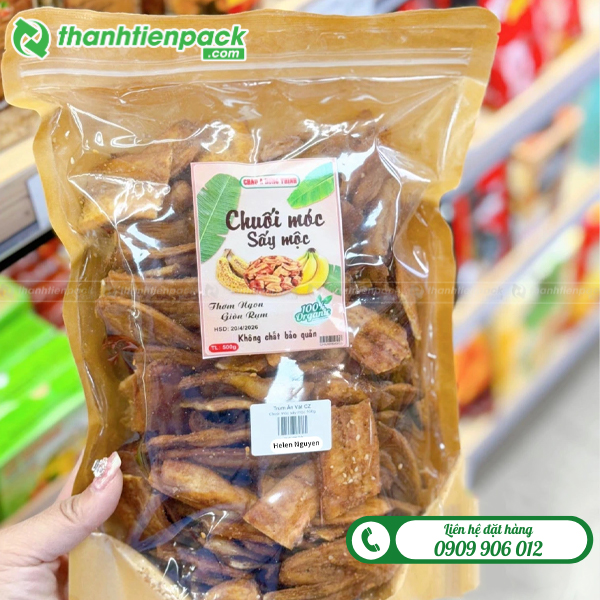 túi zip giấy đáy đựng đựng chuối sấy khô