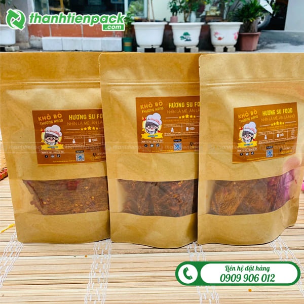 Túi zip giấy kraft đựng khô bò