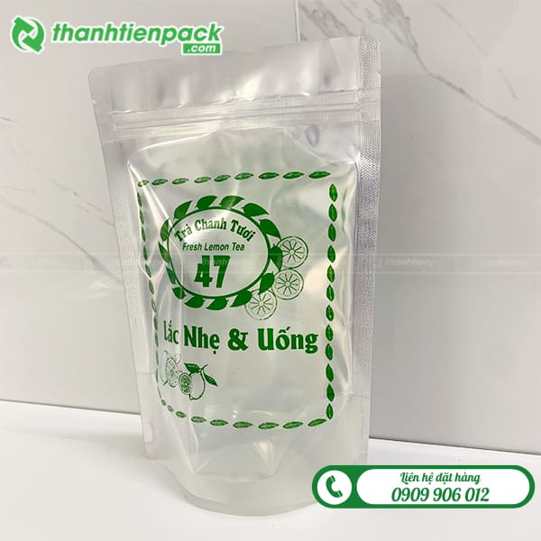 Túi zip 1 mặt bạc đựng trà chanh, trà sữa