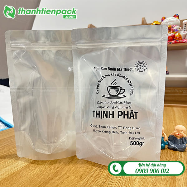 Túi zip bạc 1 mặt đựng cà phê