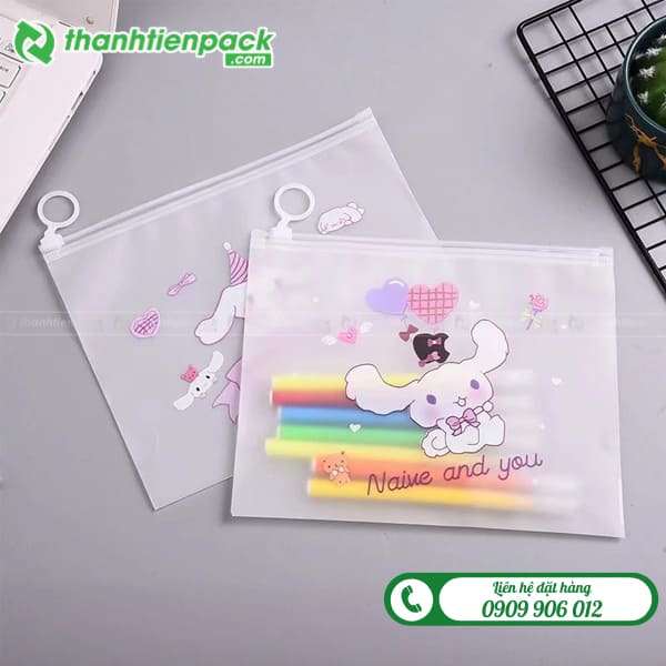 Túi zip lụa mờ đựng bút